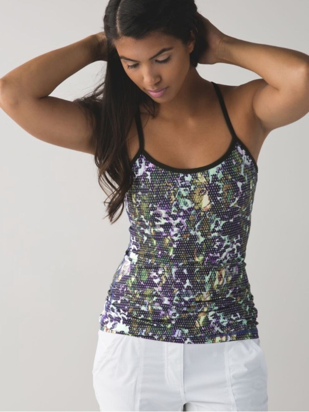 Lululemon Power Y Tank Floral Sport White Multi / Gator Green size 6